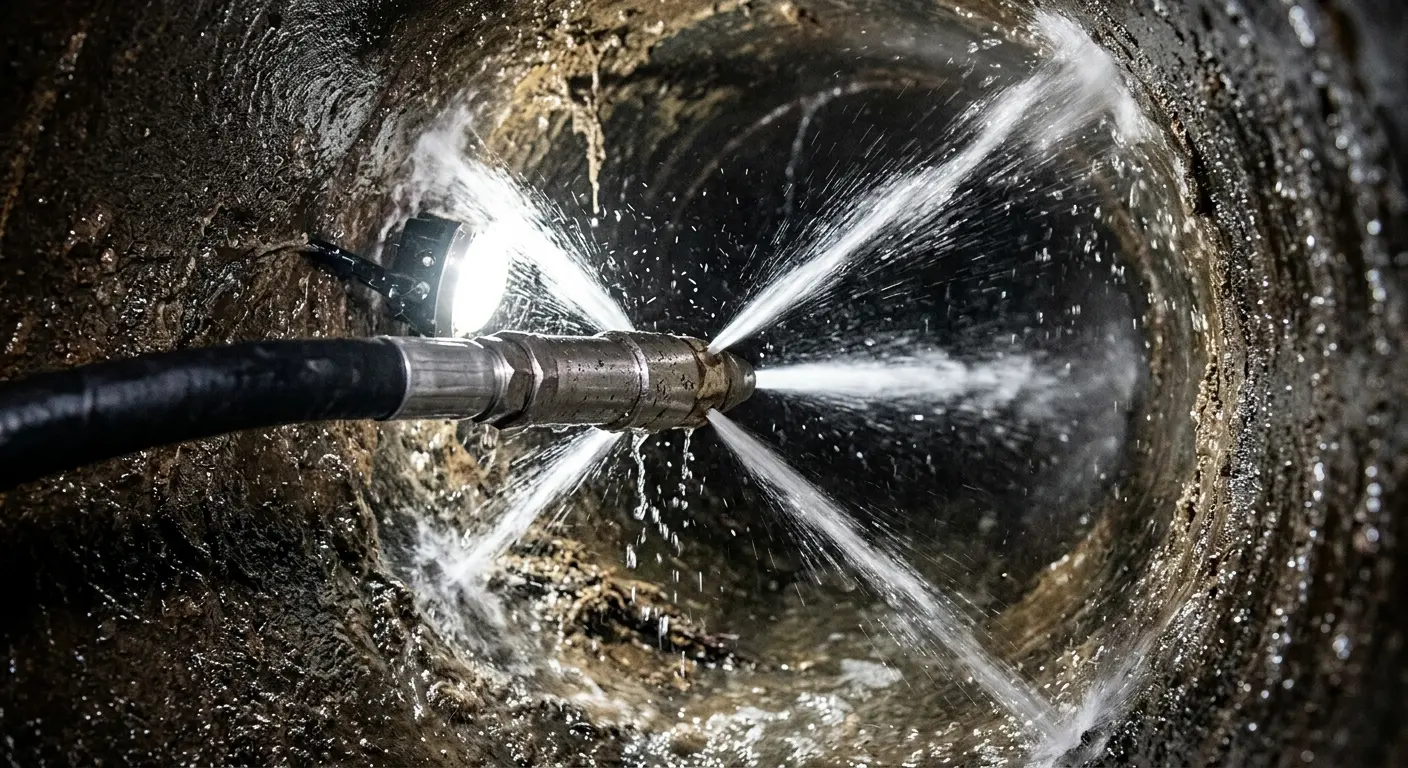 High-pressure hydro jetting nozzle cleaning sewer pipe for Storm Drain Cleaning in Wahpeton